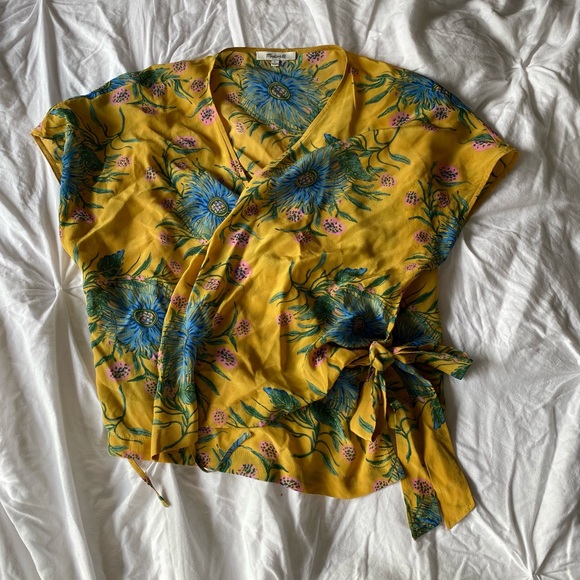 Madewell Silk Side-Tie Wrap Top in Painted Bloom - Picture 6 of 6